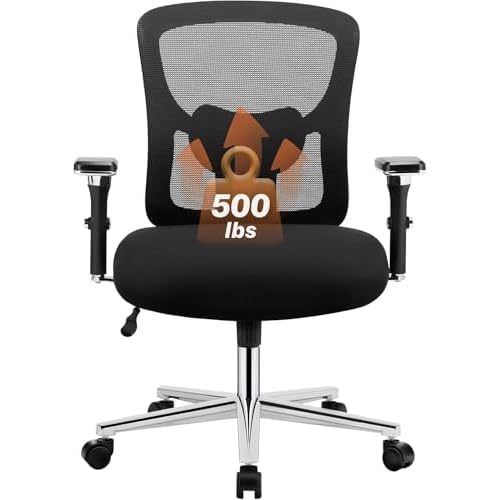 Sweetcrispy Big and Tall Office Desk Chair with Lumbar Support, 500lbs Heavy Duty Mesh Ergonomic Computer Chair with 4D Armrest and Wide Comfy Seat, Wheels for Adult