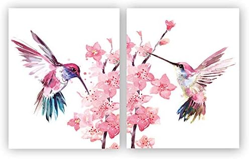 Ukart Set Of 2 Hummingbird On Canvas Wall Art Cherry Blossom Art For Girls Nursery Wall Art Residence Decoration No Frame 8 X 10 Inches Amazon De Home Kitchen