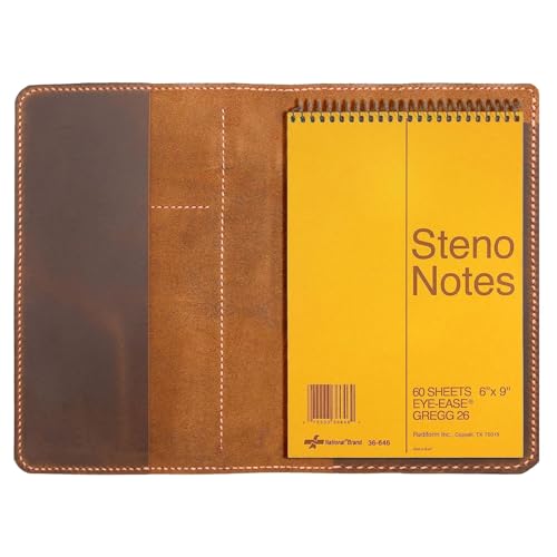 Cover for Tops Steno Pad 6"x9", Handmade Leather Top Bound Spiral Notebook Cover, Folio Cover Compatible with 6"x8.8" Top Bound Notepad (Brown) image 4