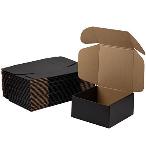 8x8x4 Inches Shipping Boxes Pack of 25, Packaging Corrugated Cardboard Mailer Boxes for Small Bussiness, Black