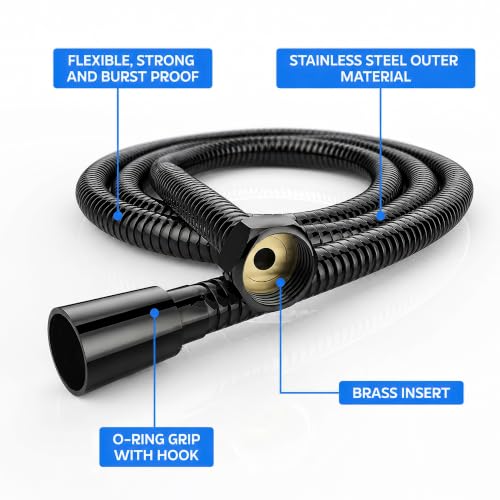 Image of Amazon Basics Stainless Steel Flexible Health Faucet Hose Pipe (1.5 Meter) | Rust-Proof Chrome Finish | Leak-Resistant Shower Hose for Jet Spray & Hand Shower | Universal Bathroom Connector