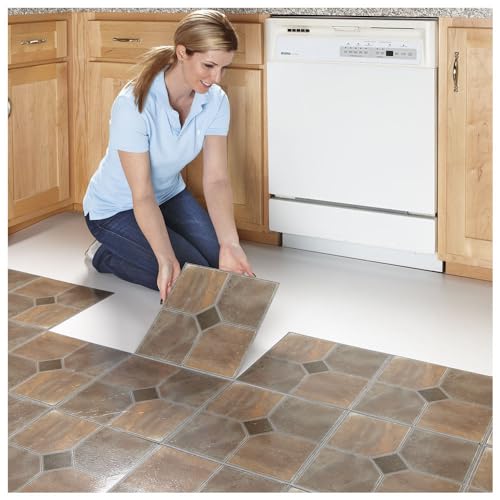 Image of Nexus Self Adhesive 12-Inch Vinyl Floor Tiles, 20 Tiles - 12 inch x 12 inch, Granite Pattern - Peel & Stick, DIY Flooring for Kitchen, Dining Room, Bedrooms & Bathrooms by Achim Home Decor