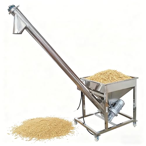 HayWHNKN Screw Feeder Machine 3m³/H Capacity, 67'' Height, Stainless Steel Screw Type, Automatic Inclined Conveyor with Vibrating Hopper for Granules, Particles 220V 1PH 1.1KW