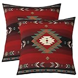 Feelyou 18 x 18-Inch Southwest Native Design Square Cushion Covers Set of 2 Boys Girls Southwestern Geometric Reversible Throw Pillow Covers for Kids Tribal Pillow Covers Home Decor Red Green