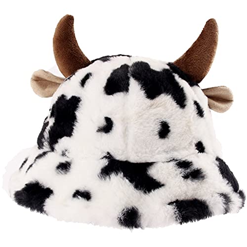 Baokuan Vache Imprimer Seau Chapeau Cornes De Vache Pêcheur Chapeau d'hiver Femme Mignon De Bassin Chapeau Version Simple Sorti Une Sortie Chaude Froide