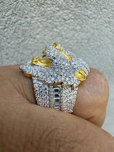 Gold Moissanite Lion Ring for Men – 14k Gold Vermeil Over 925 Silver – 3.15ct VVS D Iced Hip Hop Ring – Heavy 3D Lion Head Pinky Ring3