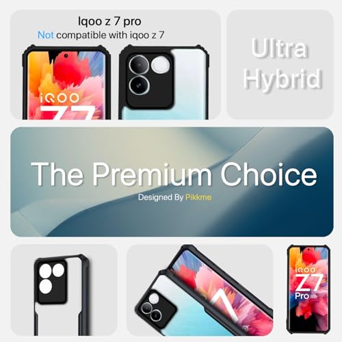 Image of Outlouders Back Cover for iQOO Z7 Pro 5G | Ultra Hybrid Transparent | Full Camera Protection | Raised Edge | Crystal Clear Bumper Case(Black)