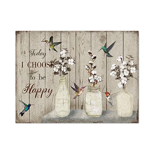 Décoration murale en bois Today I Choose to Be Happy colibri rustique porche