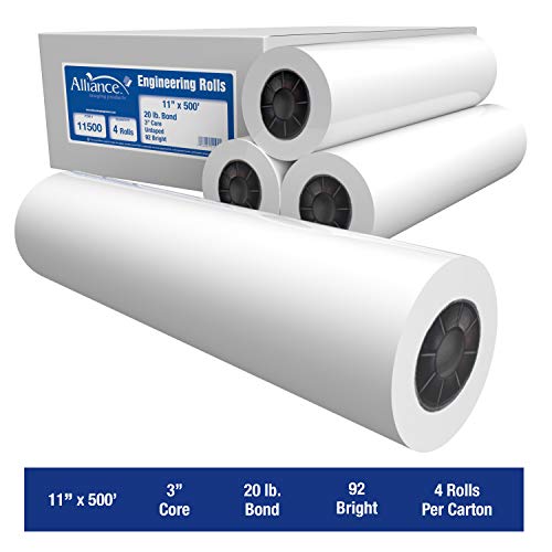 Alliance Wide Format Paper Rolls Bond Engineering (20lb | 4 Rolls, 11 In x 500 Ft | 3" Core)