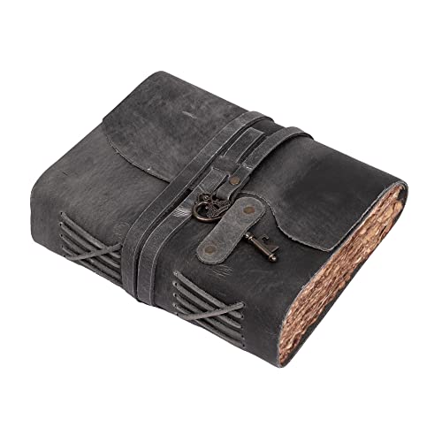 Image of LEATHER VILLAGE Leather Notebook Key Lock, Slate Grey 8x6.