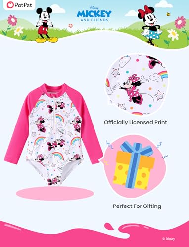 Image of Disney Frozen Stitch Princess Minnie Mouse Girls Swimsuit Long Sleeve Rashguard UPF 50 One Piece Bathing Suit Size 3M-13Y