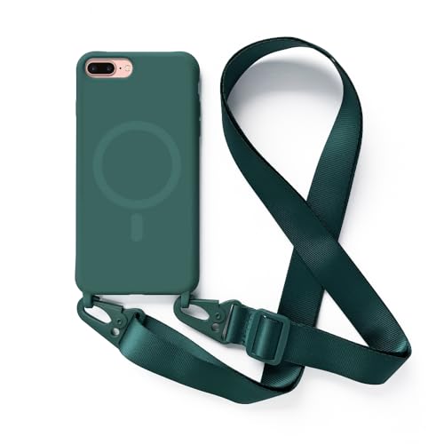 Funda Carcasa Suave Silicona con Cuerda para iPhone 6/7/8 Plus(5.5) TPU Suave Funda,Ajustable Collar Correa de CordónCarcasa de Silicona Cover Funda,Diseño ultra delgado de color puro Funda. Verde