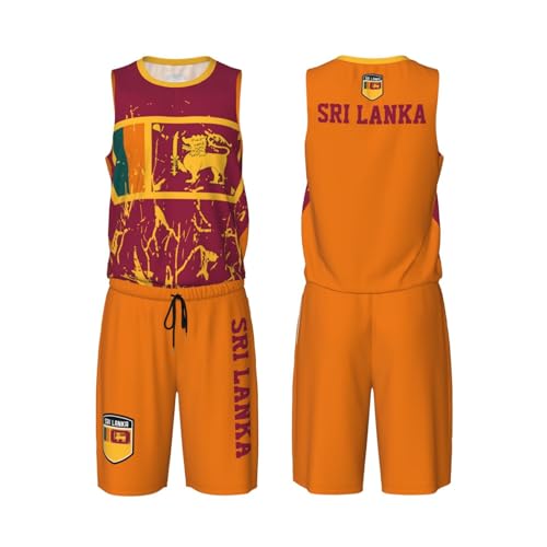 Sri Lanka Flag Grain (3) Basketball Jersey Uniform Suit for Men Adults Training Athletic Set