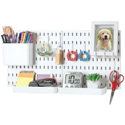 Keepo Stecktafel-Kombinationsset, Stecktafeln und Zubehör, modular zum Aufhängen für Wand-Organizer, Bastelorganisation, Ornament-Ausstellung, Kinderzimmer-Aufbewahrung, Stecktafel (Weiß, 22″×11″)