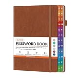SUNEE Password Book with Colorful Alphabetical Tabs, Password Books for Seniors, Password Keeper Book for Computer and Internet Address Website Login, 5.3''x 7.7''- Brown