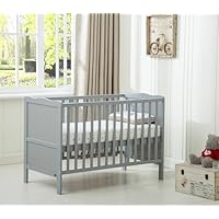 mcc direct Cot Bed Wooden Baby Cot Toddler Bed Premier Aloe Vera Water Repellent Mattress Grey - Orlando