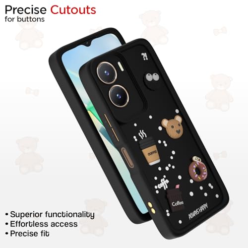 Image of Pikkme Back Cover for Vivo T2X / Y16 / Y56 5G | Cute Fun Cartoon 3D Bear Silicone Full Body Protection Bumper Case (Black)