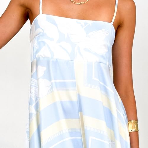 Image of NUFIWI Women Summer Striped Maxi Dress Spaghetti Strap Cutout Ruffle Long Dress Flowy Swing Beach Vocation Dress