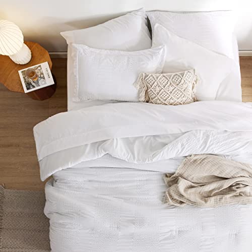Bedsure White Queen Comforter Set - Bed in a Bag, 7 Pieces Striped Seersucker Bedding Set, Soft Lightweight Down Alternative Comforter, Queen - Image 4
