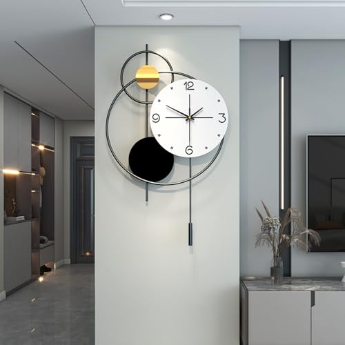 JUJUDA Large Wall Clock for Living Room Decor, Modern Decorative Metal Wall Clock with Pendulum for Bedroom Kitchen Office Decor, 13 Inch Big Silent Quartz Black Clock Battery Operated Non Ticking