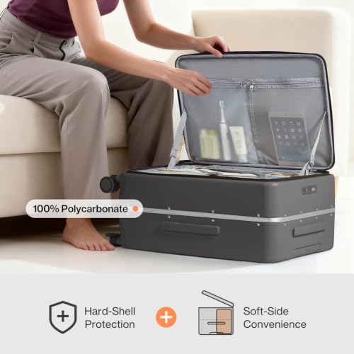 Image of mixi 26 Inch Large Checked Luggage PC Hard Shell Suitcase Top Opening Aluminum Frame Travel Suitcases with Wheels, Rock Gray