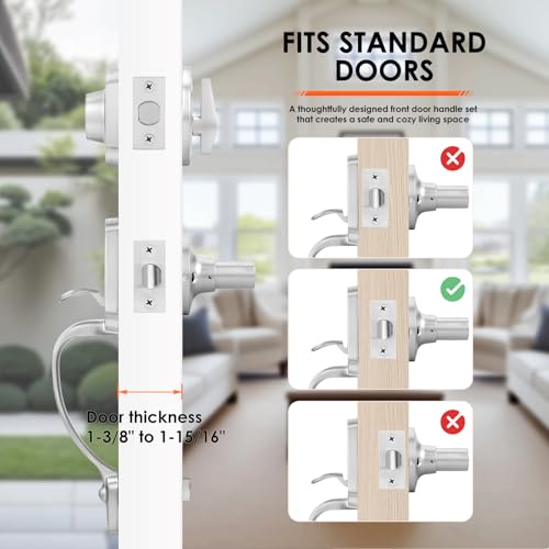 Image of Haidms Brushed Nickel Front Door Handle and Deadbolt Set, Front Door Lock Set, Entry Door Locksets with Deadbolt Single Cylinder, Exterior Door Handle with Reversible Handle Lever