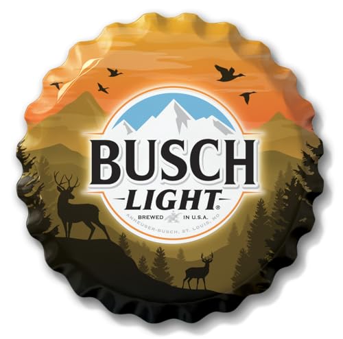 Desperate Enterprises Busch Light Hunting Bottle Cap Sign - Garage Signs - Beer Signs - Vintage Metal Signs - Busch Light Bottle Cap Sign - Made in the USA - 18 Round