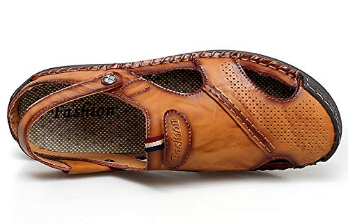 Acrossage Men Casual Leather Sandals Closed Toe Flats Boat Shoes Fisherman Shoes Outdoor Sports Beach Slippers2