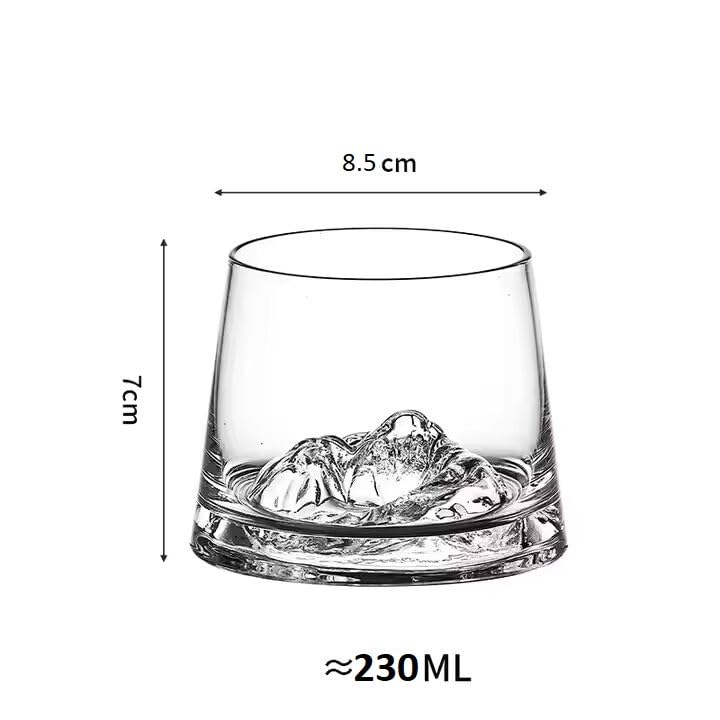 Image of Premium Mountain Base Whiskey Glass Set of 4, 230ml Crystal Tumblers for Bourbon, Scotch & Cocktails (4, Everest)