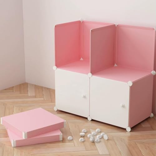 Image of Foldable Plastic Wardrobe for Clothes - Baby Cupboard for Clothes Storage, Wardrobe for Kids, Plastic Almirah, Collapsible Wardrobe for Kids Livingroom & Home (KTQ1-Pink )