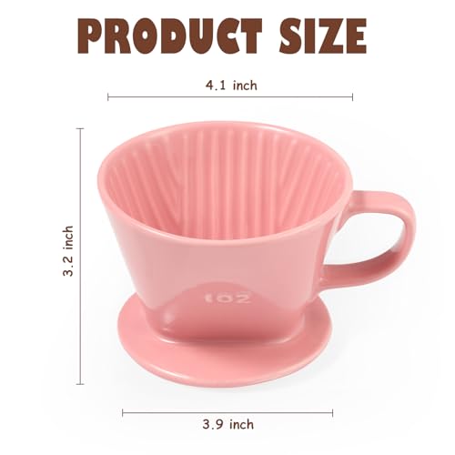 Image of Pour Over Coffee Dripper, Ceramic Pour Over Coffee Maker, Pink | 3 Holes Flat Bottom, Easy Manual Brew Maker, Porcelain Slow Filter Cone for Travel, Camping, Office, Home