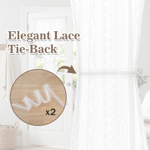 Image of MYSKY HOME White Lace French Door Curtains 72 inch Long 2 Panels Boho Sheer Floral Curtains for Door Window Scalloped Doorway Sidelight Curtains Come with 2 Matching Tie-Backs, 26 inch Wide Each Panel
