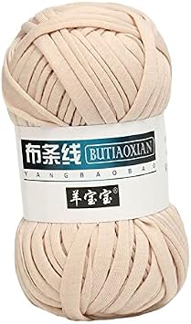 30M Soft Fabric Cloth Knitting Yarn DIY Needlework Crocheting Braided Yarns Waved Yarn for Hat, Carpet T Shirt, Blanket Making Beige