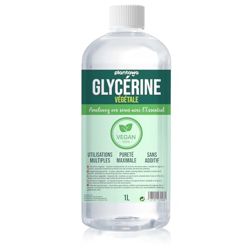 PLANTAWA Glycerine Vegetale 1L | Glycérine Liquide Haute Pureté | Glycerol Multiusage pour Savon Maison, Cheveux, Fleur et Boule à Neige | Origine Végétale