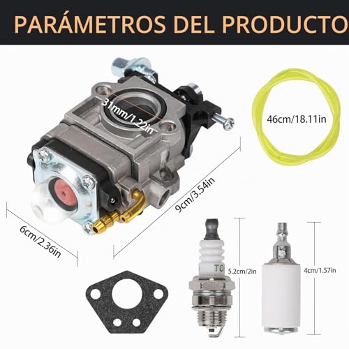 Miniatura 5 de Carburador Para Desbrozadora 52cc 49cc 43cc Kit Completo De Accesorios Incluidos, Adecuado Para Una Amplia Variedad De Cortadoras De Césped, Desbrozadoras Y Motosierras De Cadena