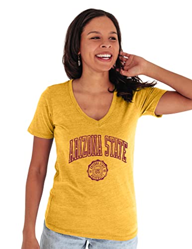 Blue 84 Arizona State Sun Devils Women's Tri-Blend T-Shirt Vintage Arch Over Secondary Color, Golden, Large