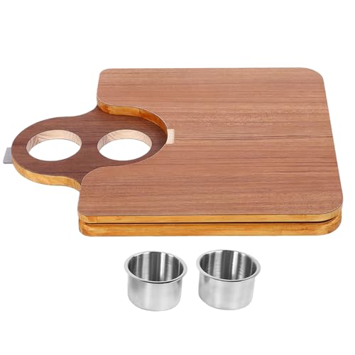 Mesa de barco en madera maciza pulida 750x395mm con portavasos
