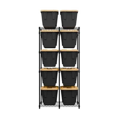 Bin Storage Rack for 12 Gallon Storage Totes – includes 10 Bins - Holiday Decoration Organization, Declutter, NSF Certified, Heavy Duty, Garage, Workspace, Metal, Steel, 21.5"x34.25"x68" (Black)