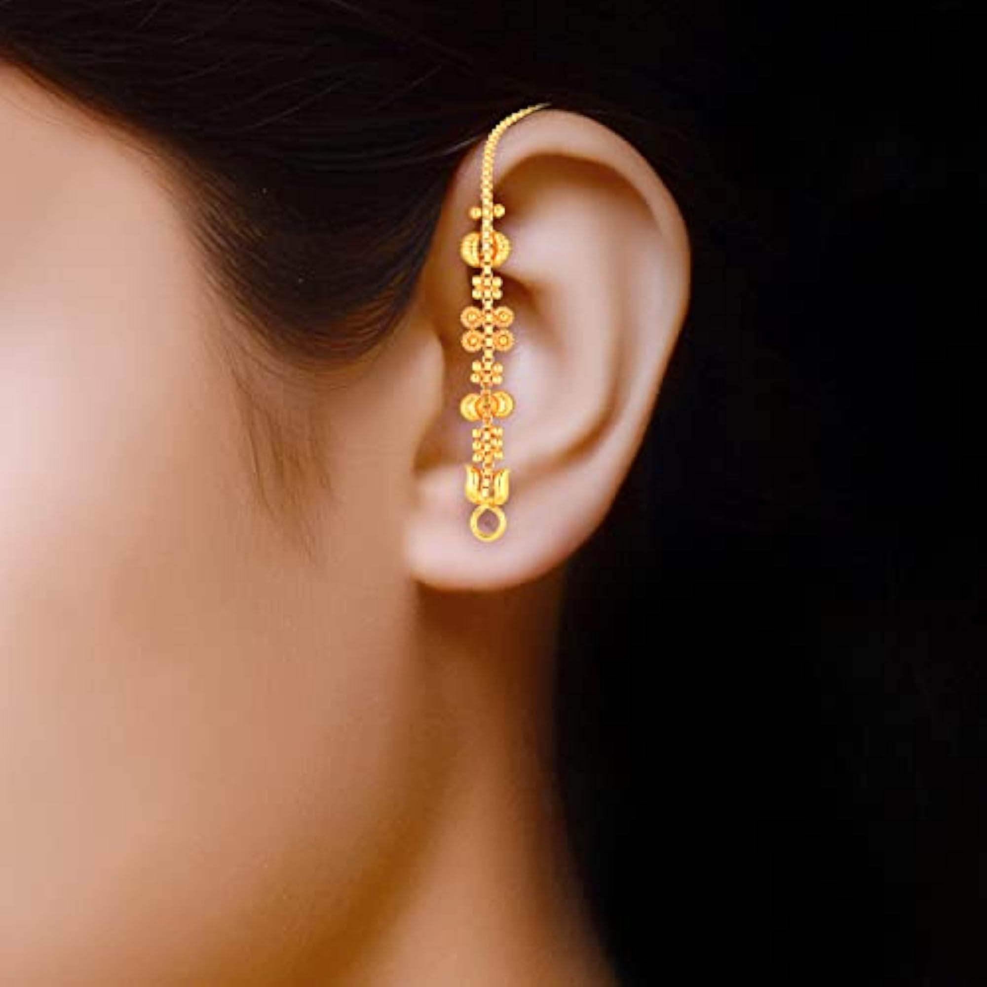 Women's 1Gram Gold Plated Kanchain Ear Chain Earcuff