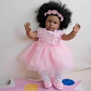 ROSHUAN 18 Inch African American Reborn Baby Doll - Silicone Full Body Realistic Girl Doll
