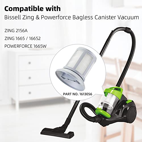 3 Pack Filters For Bissell Zing & Powerforce Bagless Canister Vacuum 2156A / 1665/16652 / 1665W, Zing Vacuum Filter Replacement With 1 Cleaning Brush #TOP1