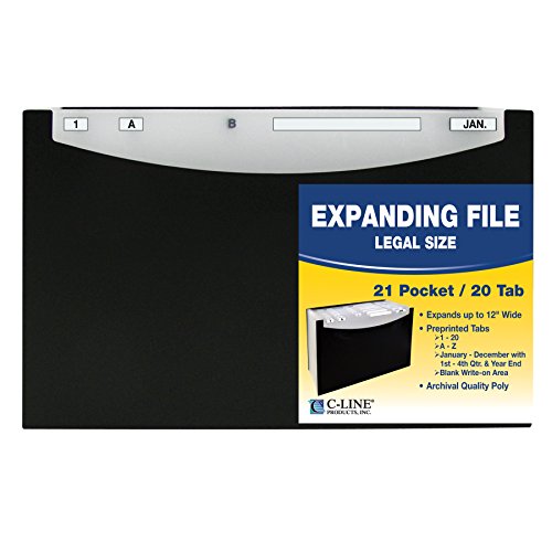 Classeur extensible C-Line 21 poches format légal noir protège vos documents importants