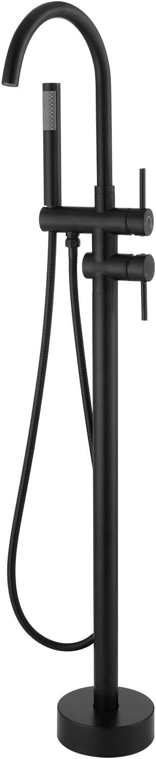 Freestanding Bathtub Faucet with Hand Shower, 2-Section Floor Mounted Tub Filler Matte Black, Stainless Steel Soaking Tub Faucet with Handheld Shower Sprayer