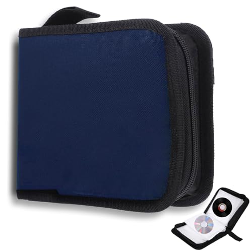 qhklew CD Tasche für 40 Disc, CD DVD Discs Aufbewahrungstasche, mit Reißverschluss Oxford Handtaschen, Mappe zur Aufbewahrung, Platzsparend für Auto und Zuhause, Blau