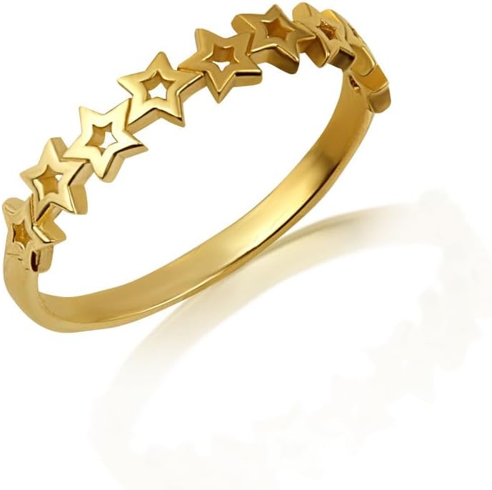 10K Yellow, White, and Rose Gold 1.5 mm Cluster Of Gold Open Stars In A Row Celestial Band Statement Ring for Women, Available in Sizes 4-12