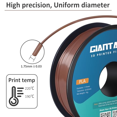 Image of GIANTARM PLA 3D Printer Filament 1.75mm Brown, Dimensional Accuracy + /-0.03mm, 1kg (2.2lbs), 1080 Feet （330m） per Roll, Vacuum Packaging, Toughness Enhanced, Fit for Most 3D FDM Printer