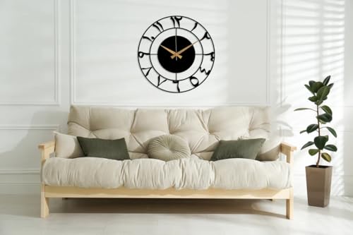 Image of Metal Arabic Number Analog Wall Clock for Home Decor | Modern Islamic Wall Art Decor | Silent Big Size Islamic Wall Clock for Home Decor, Muslim Gifts. (Style-22, Size-40 CM), Black