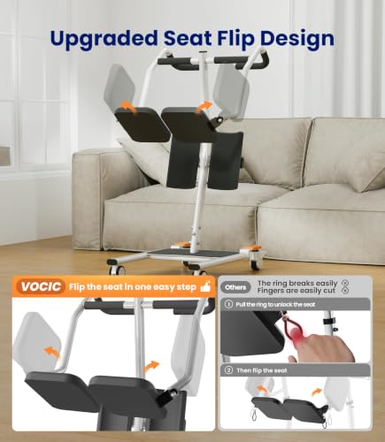Image of VOCIC Sit to Stand Assist Lift for Seniors, Active Standing Trainer with Split Seat, Upgraded All-Terrain Wheels for Carpet & Narrow Spaces, Widened Base for Easy Toilet Access, AY13
