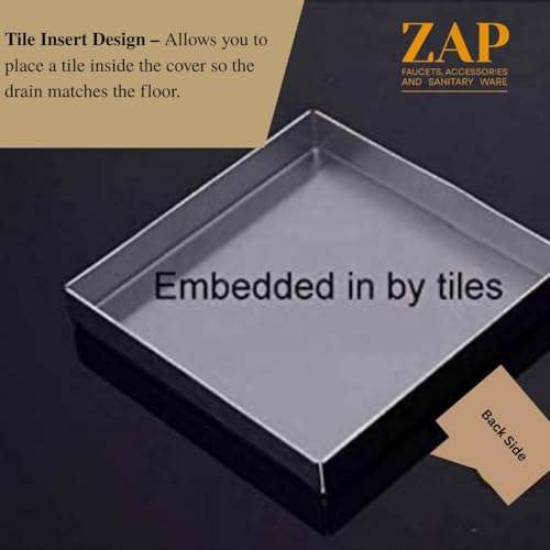 Image of ZAP 6 inch x 6 inch SS 304 Tile & Marble Insert Floor Drain with Cockroach Trap | Stainless Steel Bathroom & Kitchen Drain | Chrome Finish Waste Water Grating