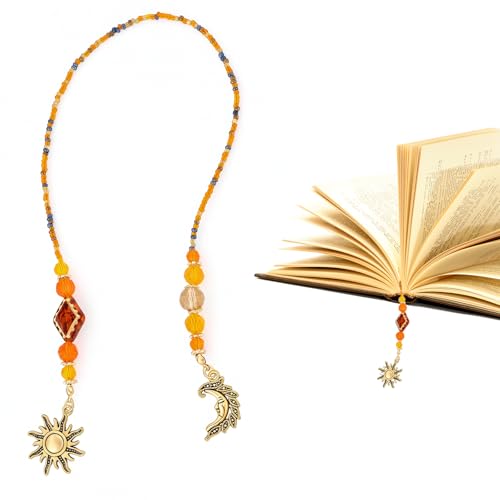 LuneClat Vintage Bohemian Sun Moon Beaded Bookmark - Y2K Aesthetic Beaded Book Mark for Women & Men, Unique Aesthetic Bookish Gifts for Booklovers Students Teachers